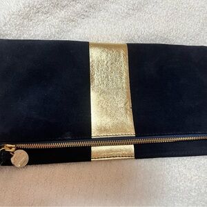 Clare V x Vogue collab Navy Suede and Gold Clutch NWOT
